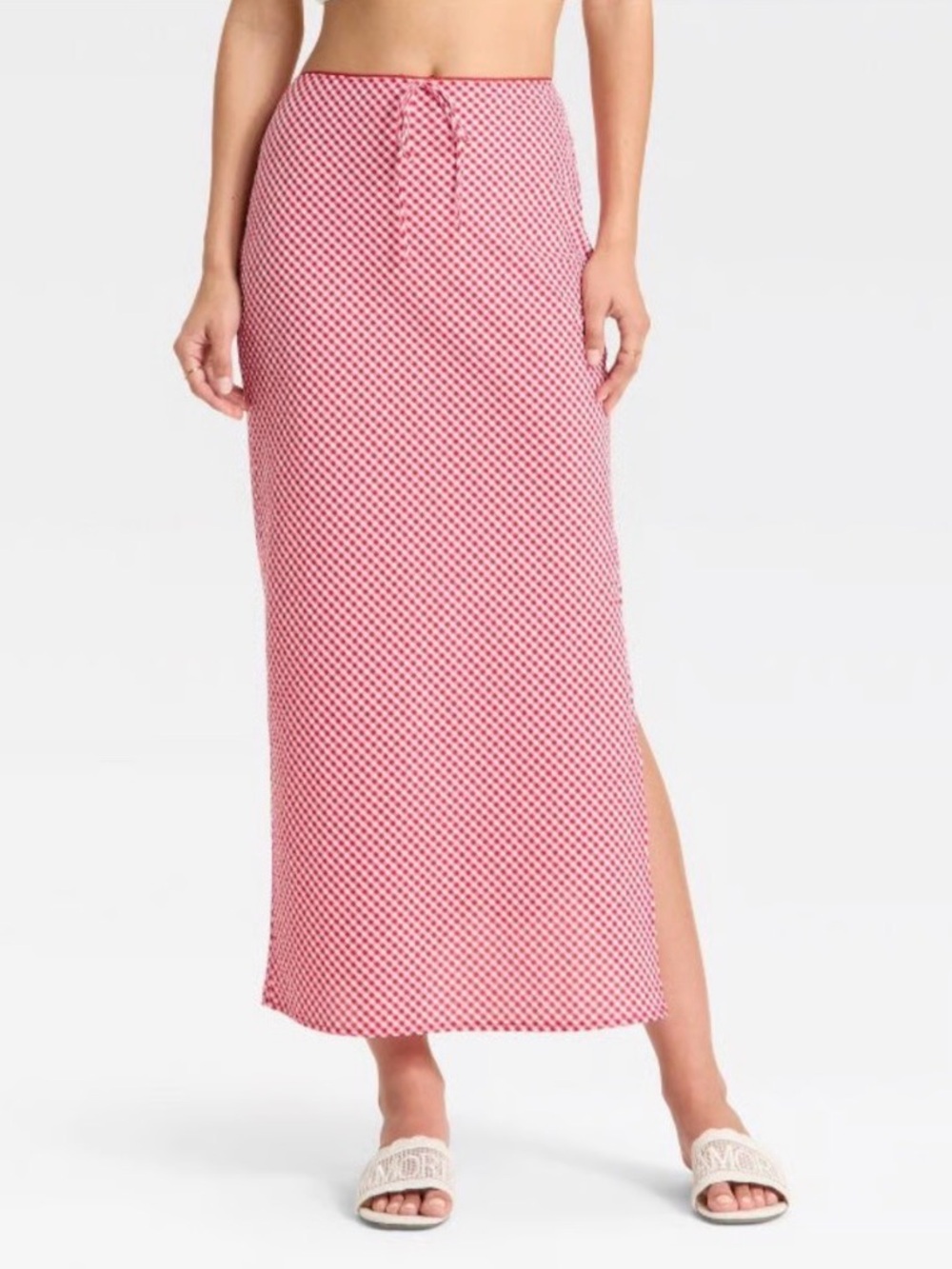 wild fable Red Gingham Print Maxi Skirt with Side Slit